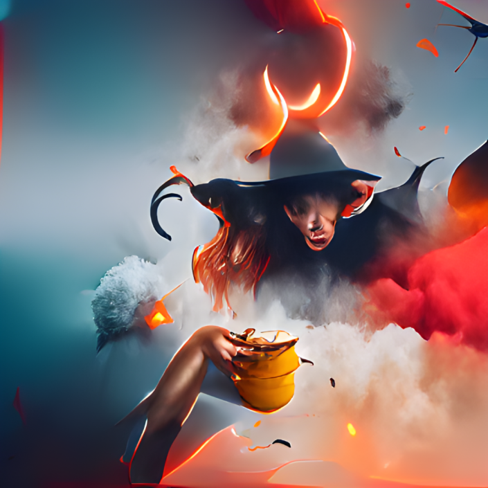 The witch dances around the fire